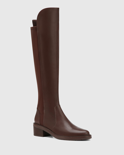 Baniska Woodland Brown Leather and Neoprene Knee High Boot