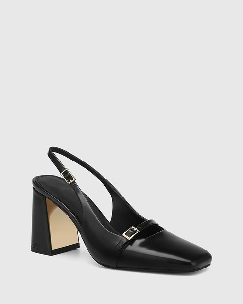 Tabby Black Leather Slingback