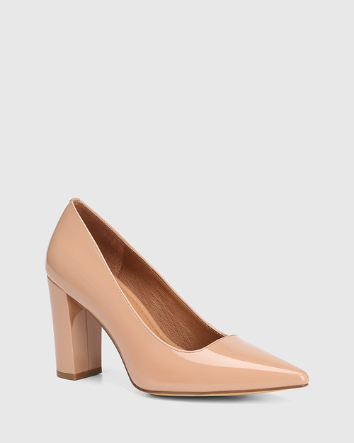 Huda Sunkissed Tan Patent Leather Block Heel Pump