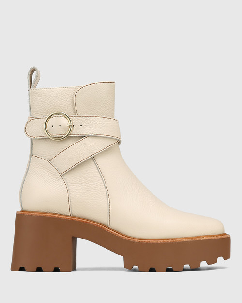 Solay Vintage Ivory Leather Ankle Boot