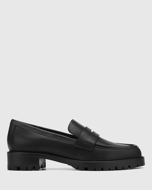 Eleni Black Leather Loafer