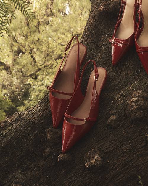 Maria Radiant Red Crinkle Patent Leather Slingback