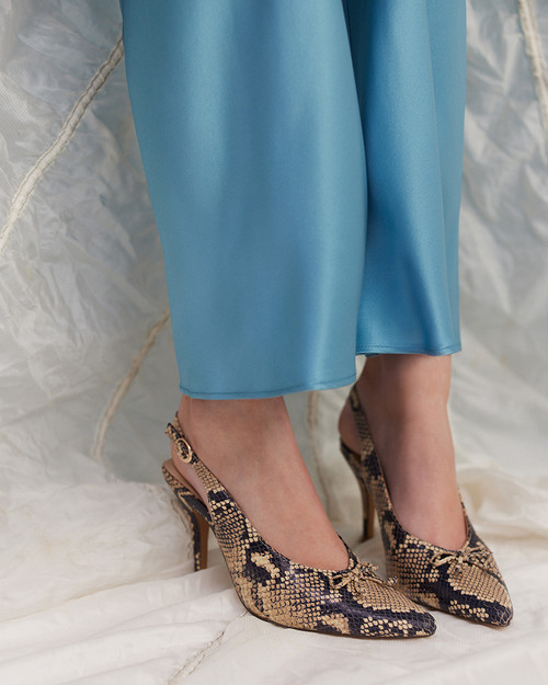 Sivan Ecru Multi Snake Embossed Leather Slingback