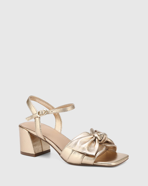 Kass Champagne Metallic Leather Block Heel