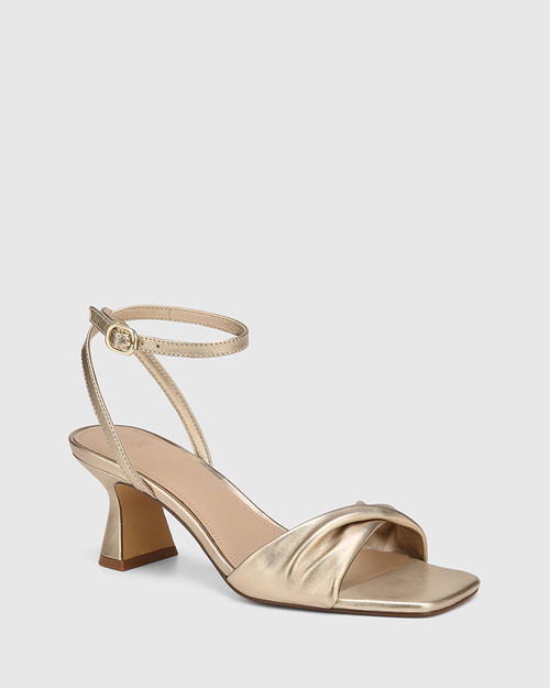 Martha Champagne Metallic Leather Flared Heel Sandal