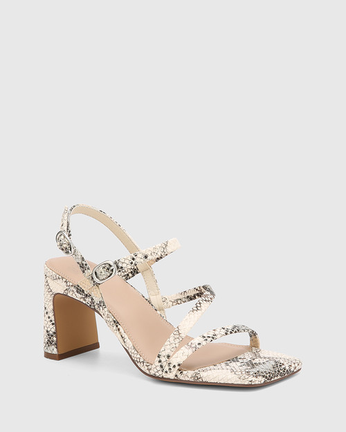 Primo Ecru Multi Snake Print Leather Strappy Heel
