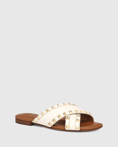 Calabria White Leather Flat Sandal