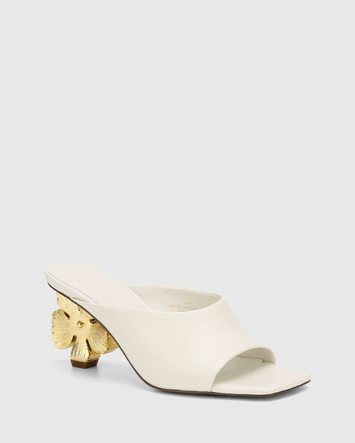 Kitt Off White Leather Artistic Heel Mule