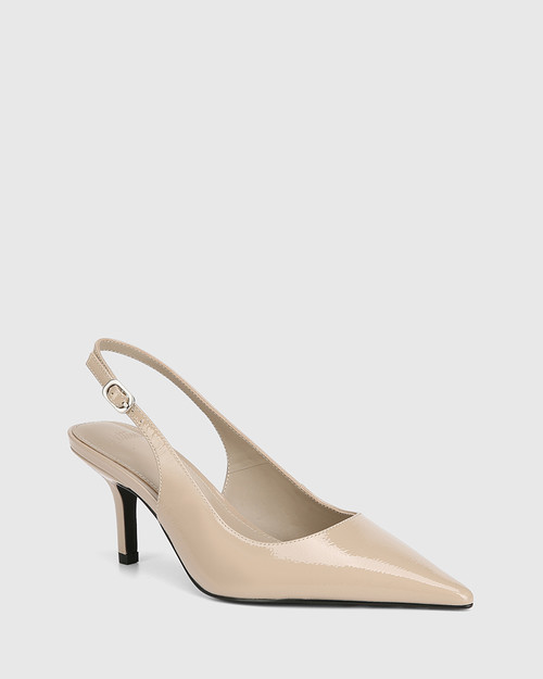Leia Misty Grey Crinkle Patent Leather Slingback