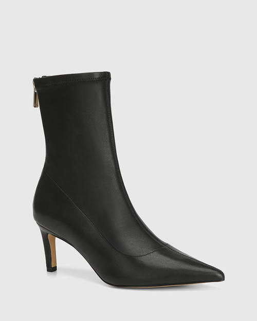 Preston Black Stretch Leather Ankle Boot