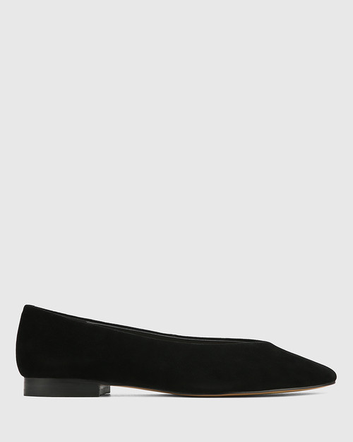 Angela Black Suede Leather Ballet Flat