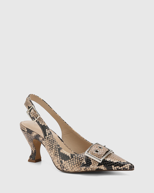 Letty Black Multi Snake Print Leather Slingback