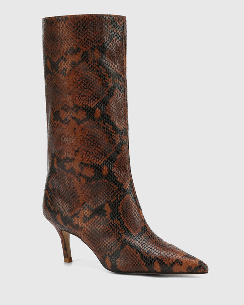 Lozana Python Print Emboss Leather Mid-Calf Boot