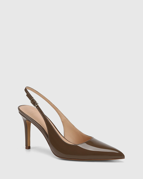 Riker Khaki Brown Patent Leather Slingback