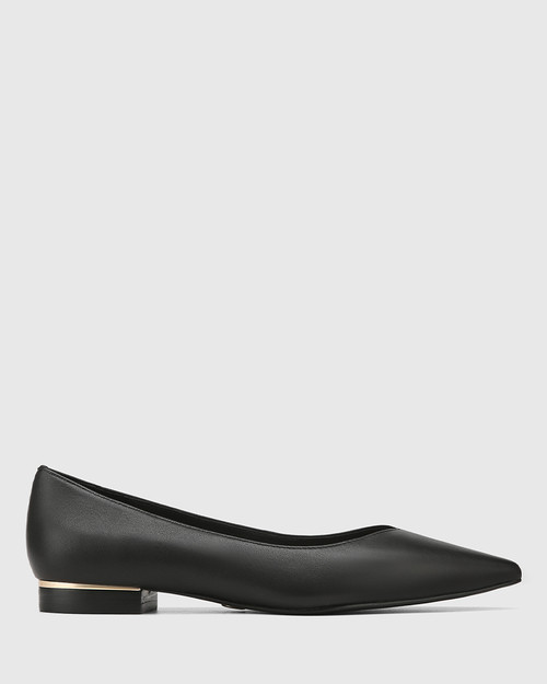 Monica Black Leather Flat