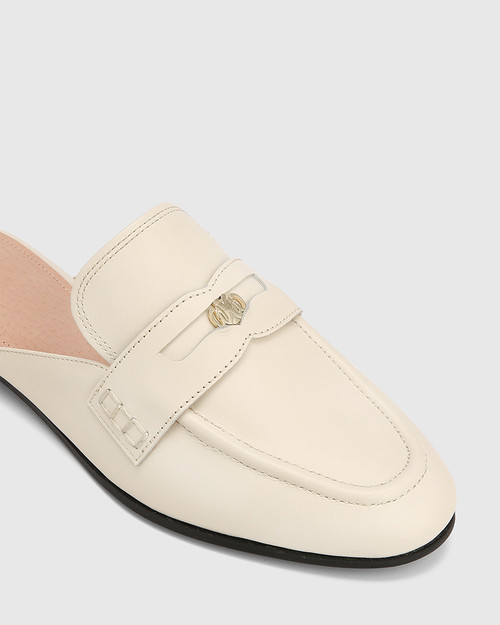 Aaron Vintage Ivory Leather Backless Loafer