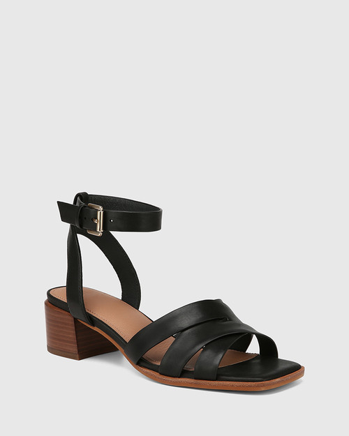 Ivie Black Leather Strappy Heel