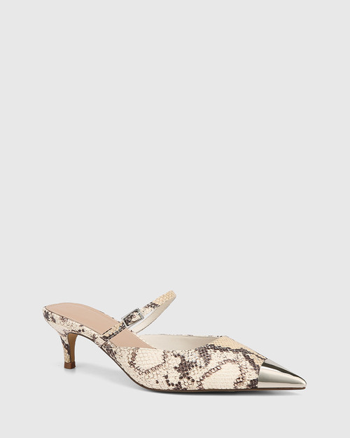 Ilena Ecru Snake Print Leather Mule