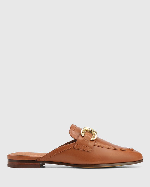Aya Dark Cognac Leather Backless Loafer