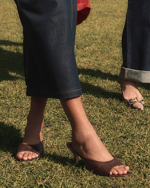 Kida Espresso Croc Embossed Leather Mule