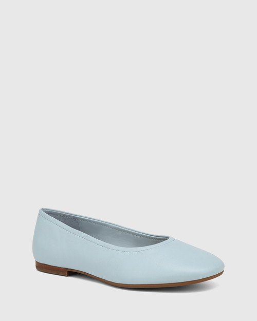 Angelic Placid Blue Leather Ballet Flat