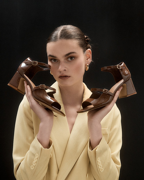 Maika Rich Brown Patent Leather Block Heel