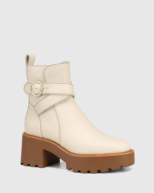 Solay Vintage Ivory Leather Ankle Boot