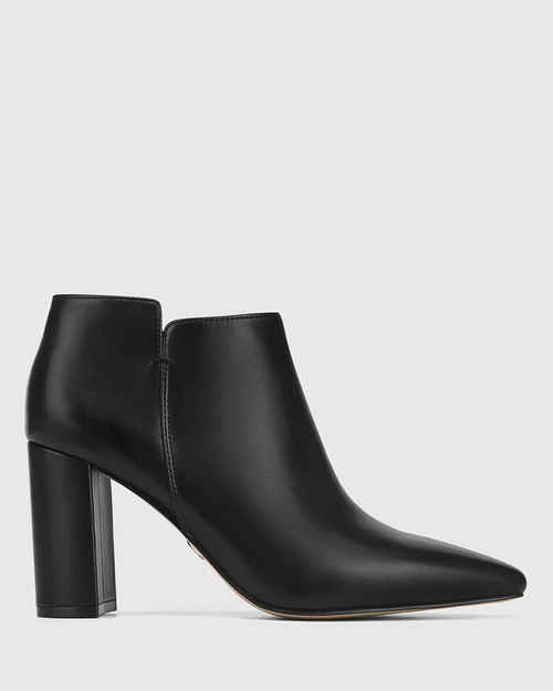 Helenna Black Leather Block Heel Ankle Boot