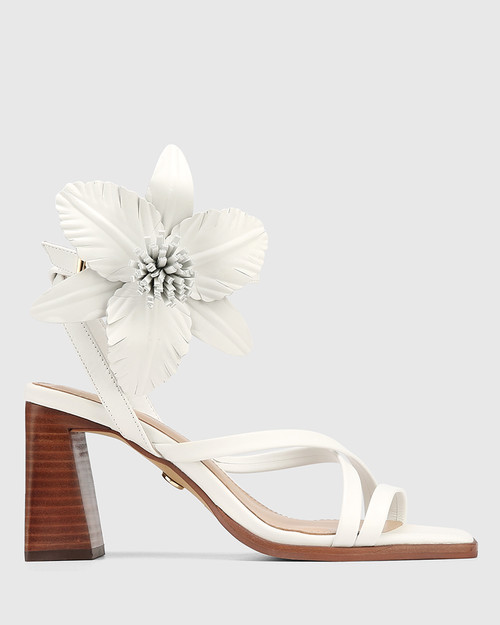 Sabina Optic White Leather Strappy Heel