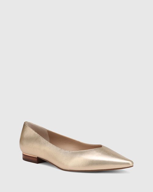 Monica Champagne Metallic Leather Flat