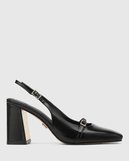 Tabby Black Leather Slingback