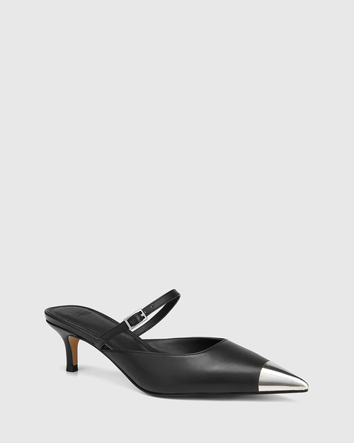 Ilena Black Leather Mule