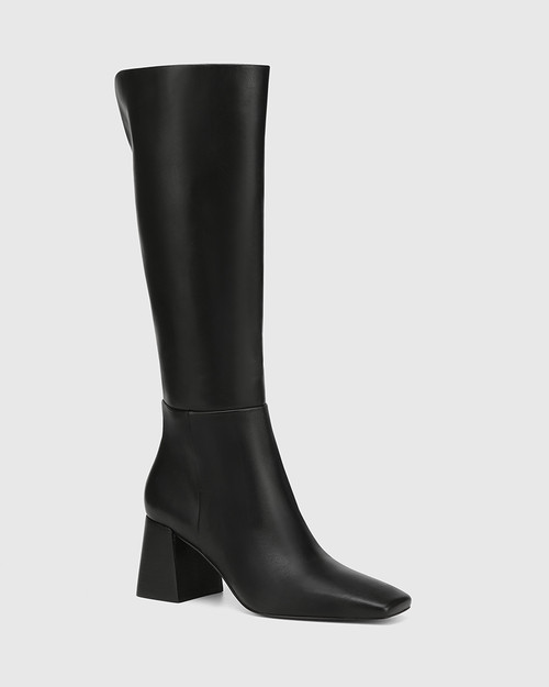 Nilo Black Leather Knee High Boot