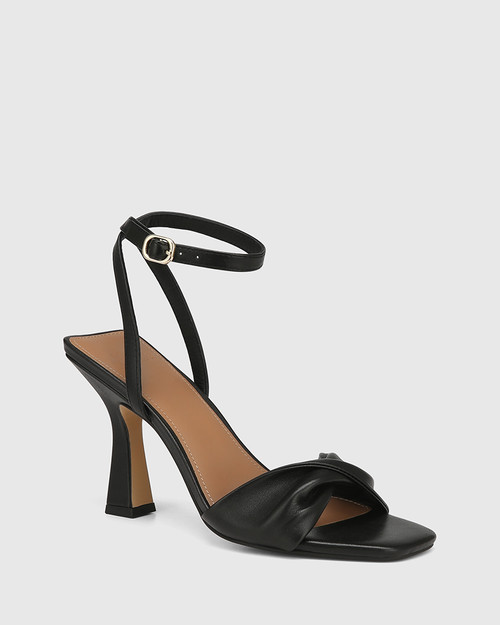 Tinker Black Leather Flared Heel Sandal