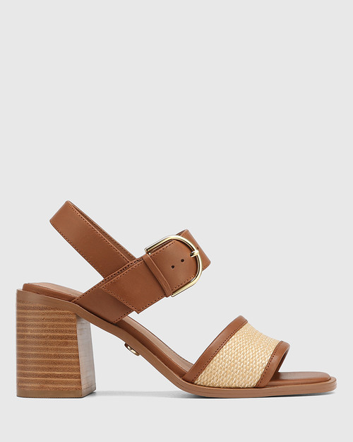 Philana Bark Leather and Natural Jute Block Heel