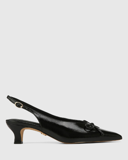 Heiress Black Leather Kitten Heel