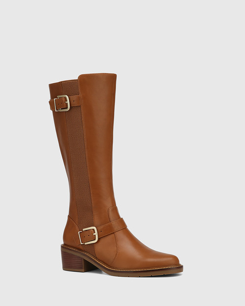 Bridey Dark Cognac Leather Long Boot
