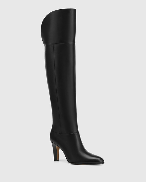 Riot Black Leather Over The Knee Boot