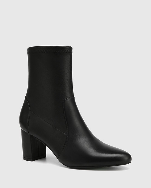 Kaci Black Stretch Leather Ankle Boot