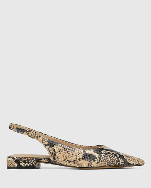 Mera Black Multi Snake Embossed Leather Slingback