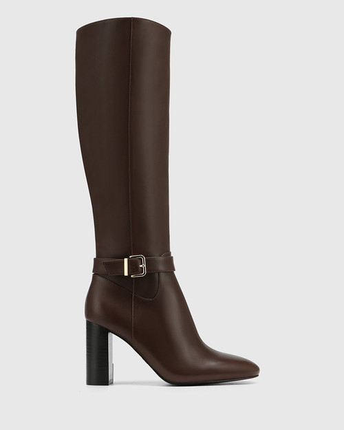 Piera Espresso Leather Knee High Boot