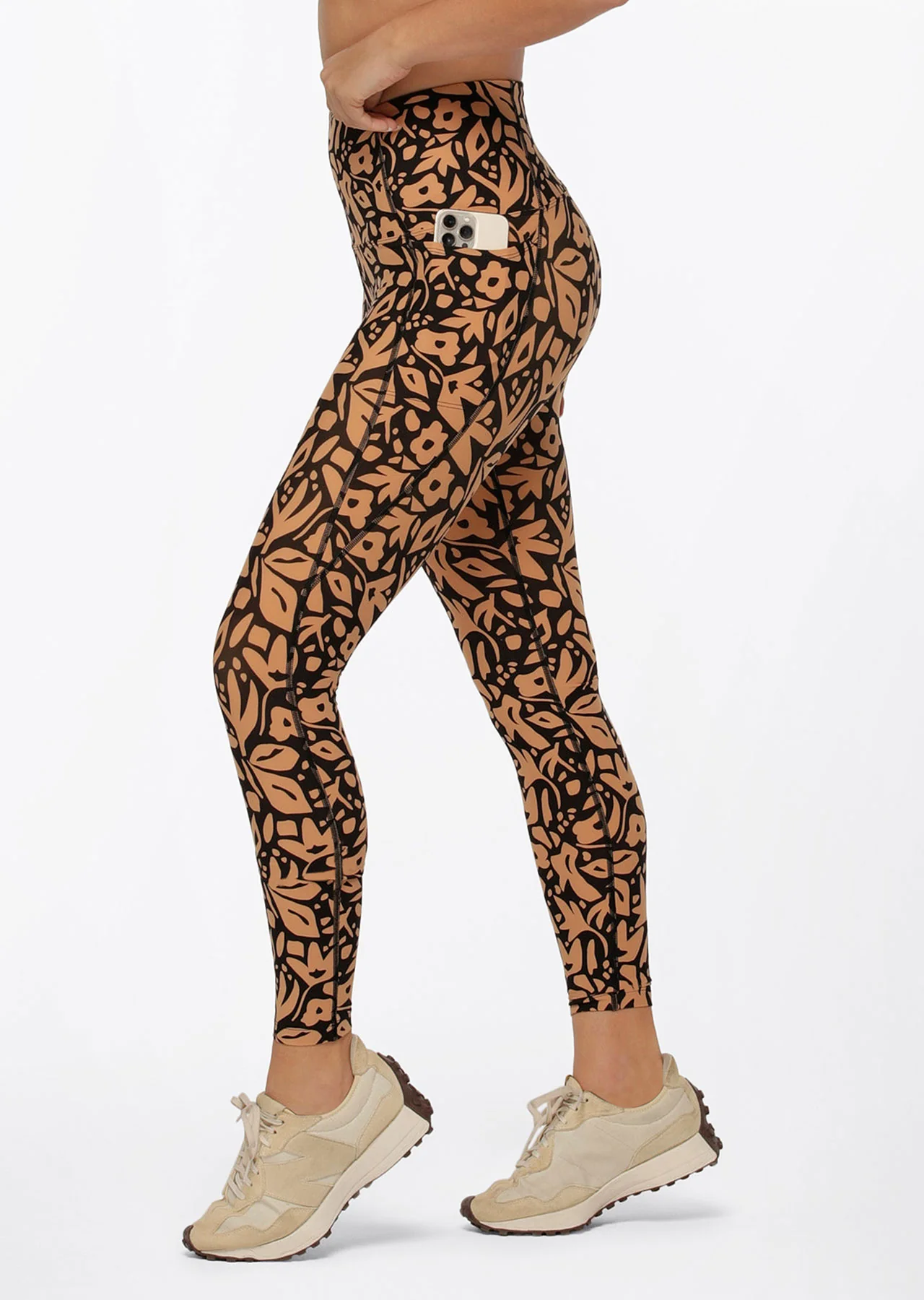 Abstract Floral Phone Pocket Full Length Leggings