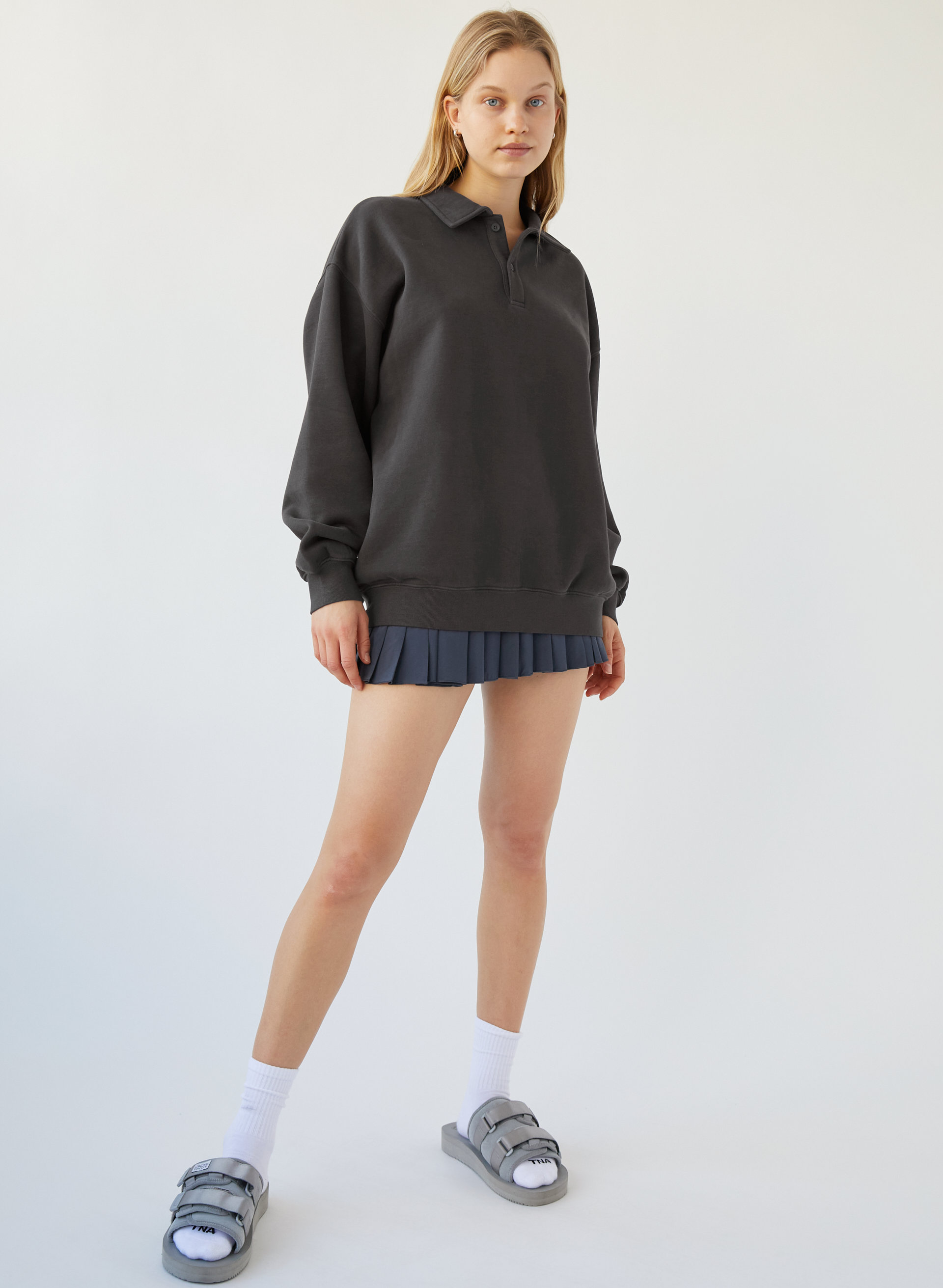 Cozy Fleece Boyfriend Polo Sweatshirt