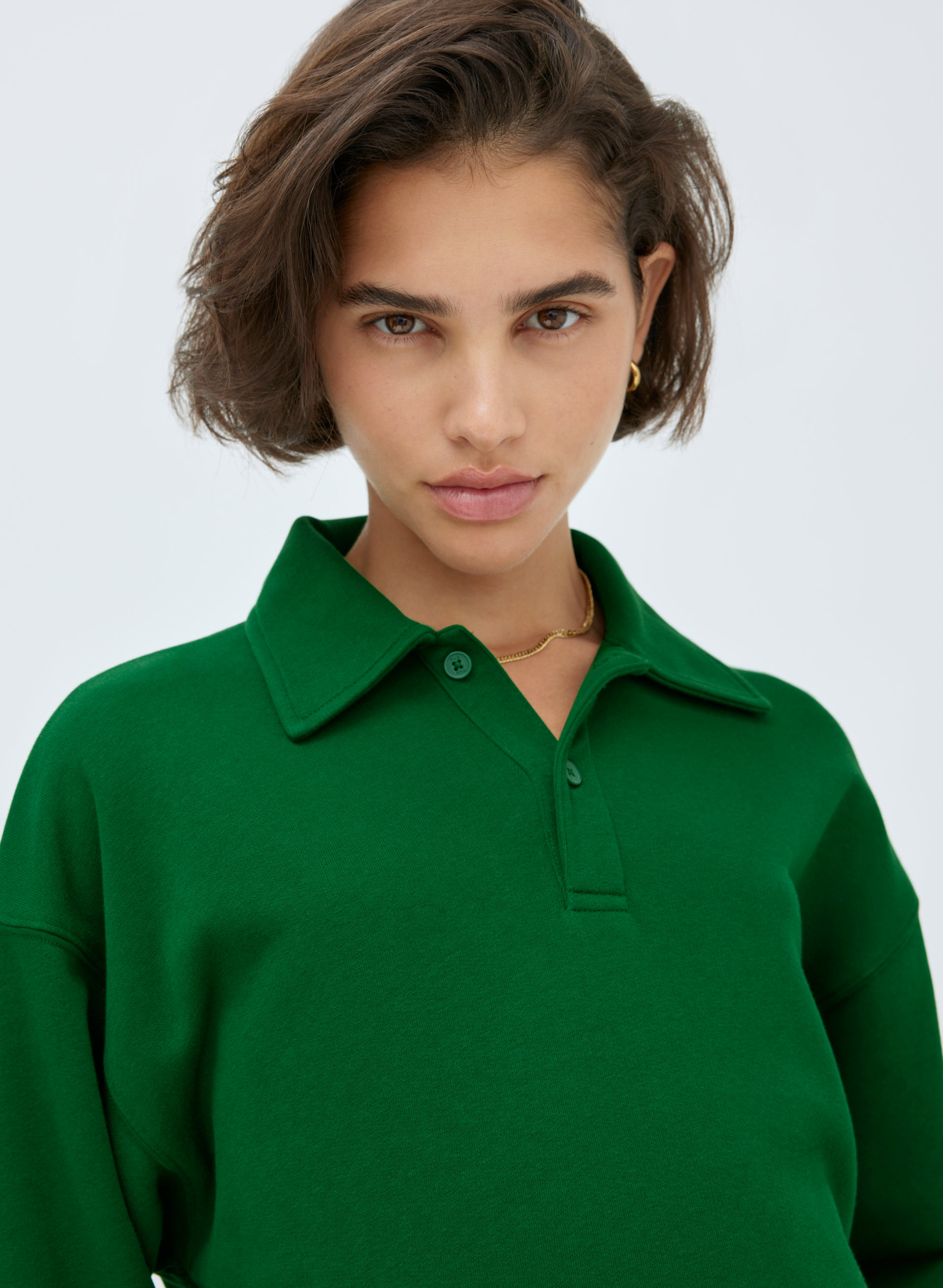 New Airy Fleece Boyfriend Polo Sweatshirt