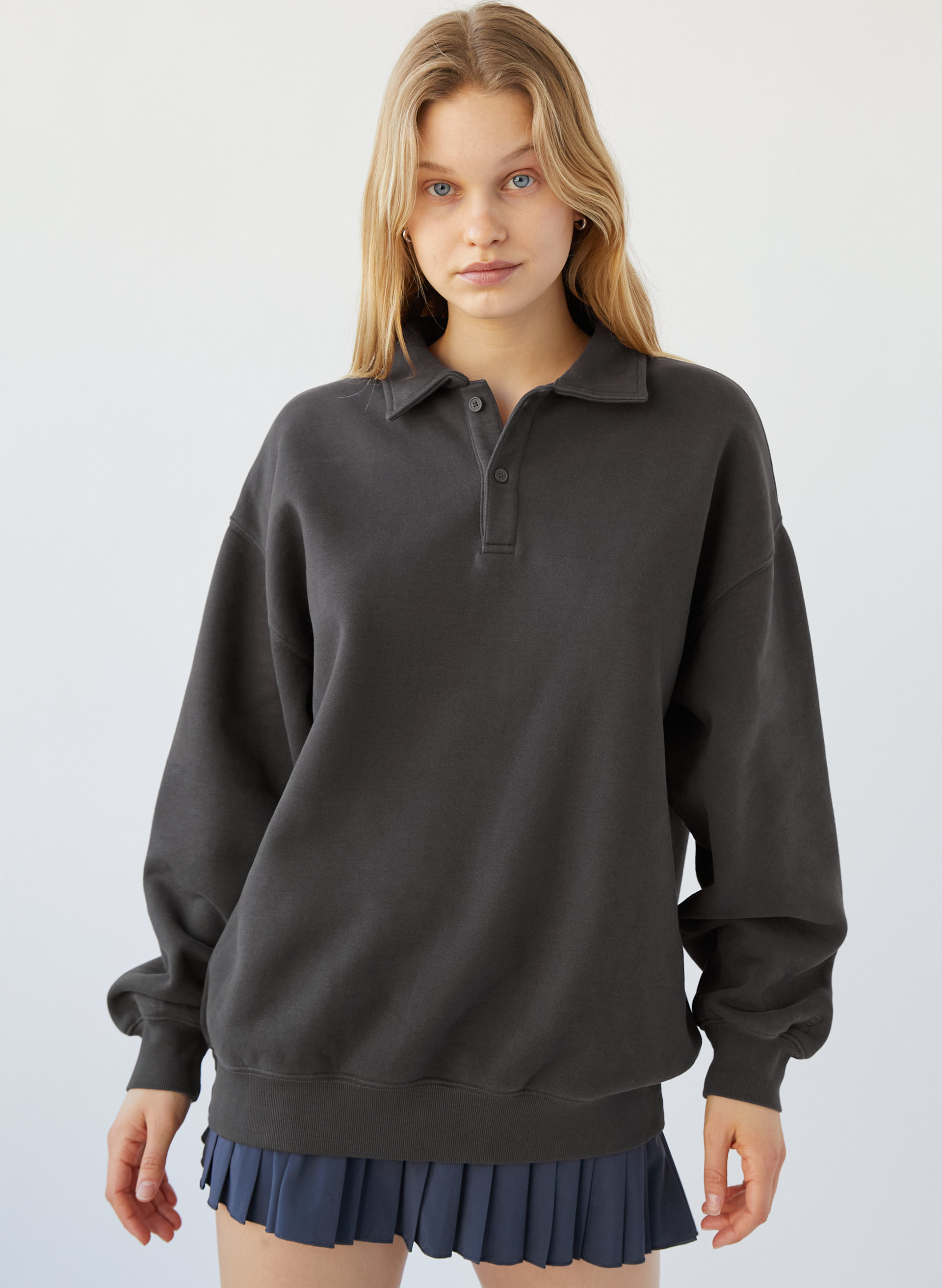 Cozy Fleece Boyfriend Polo Sweatshirt