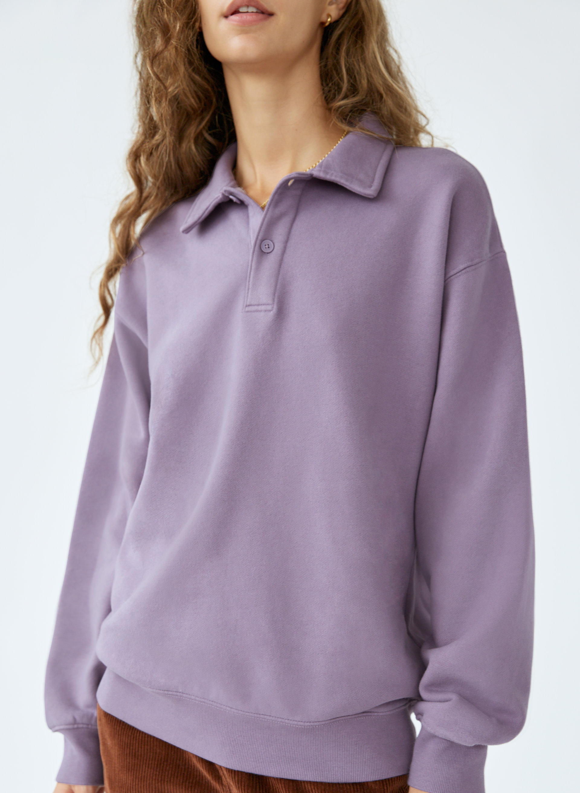 Cozy Fleece Boyfriend Polo Sweatshirt
