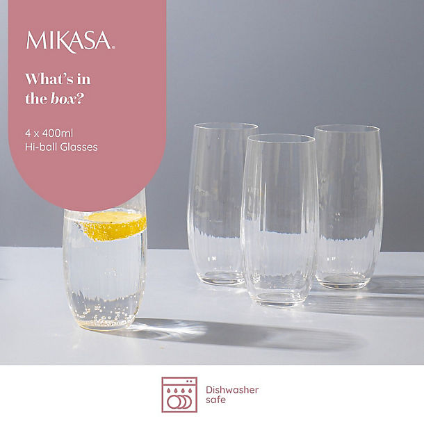 4 Mikasa Treviso Highball Glasses, 400ml