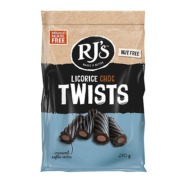 RJ's Liquorice Choc Twists 280g