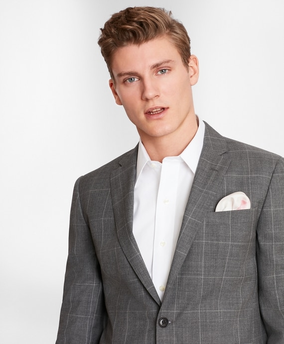 BrooksGate™ Milano-Fit Windowpane Wool Suit Jacket