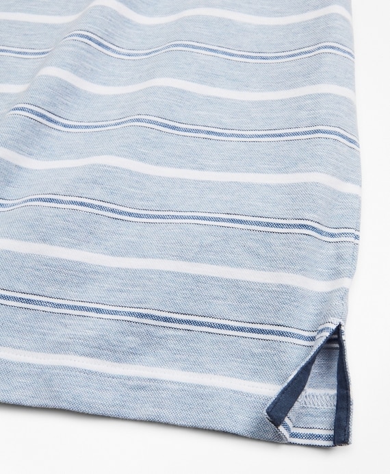 Slim Fit Cotton and Linen Stripe Polo Shirt